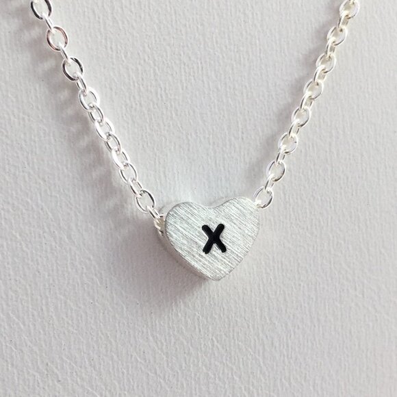 Jewelry necklace alphabet letter X silver tone heart love minimalist dainty new - Picture 1 of 6